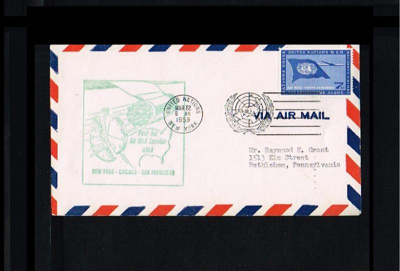 1959 - VN/UNO New York First flight cover - Transport - Airmail - New York-Ch...