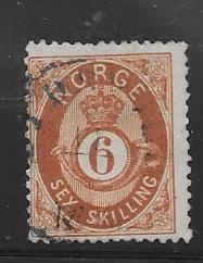 Norway #20  6s Post Horn & Crown orange brown (U)   CV $90.00