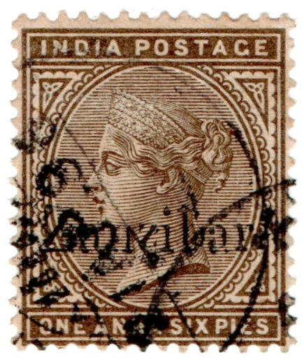 (I.B) Zanzibar Postal : India Overprint 1a 6p