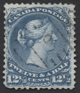 Canada #28 12-1/2c Large Queen F-VF Centered Grid Cancel Rounded LL Corner