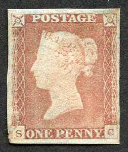 1841 Penny Red (SC) Plate 68 Un-used no gum (thin) Four Margins