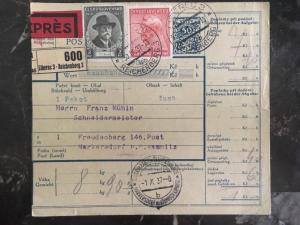 1937 Liberec Czechoslovakia Parcel Receipt Express Cover to Germany Uprated