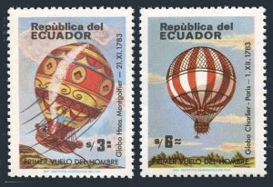 Ecuador 1058-1060, MNH. Mi 1965-1966, Bl.111. Manned Flight-200, 1984. Balloons.