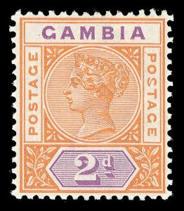 Gambia 1898 QV 2d orange & mauve MALFORMED S variety very fine mint. SG 39a.