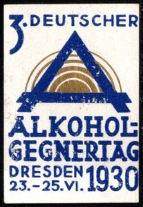 1930 Germany Poster Stamp 3rd German Alcohol Opponent Day Dresden June 23-25