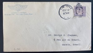 1932 San Juan Puerto Rico Airmail Cover To Maceio Brazil F6-134