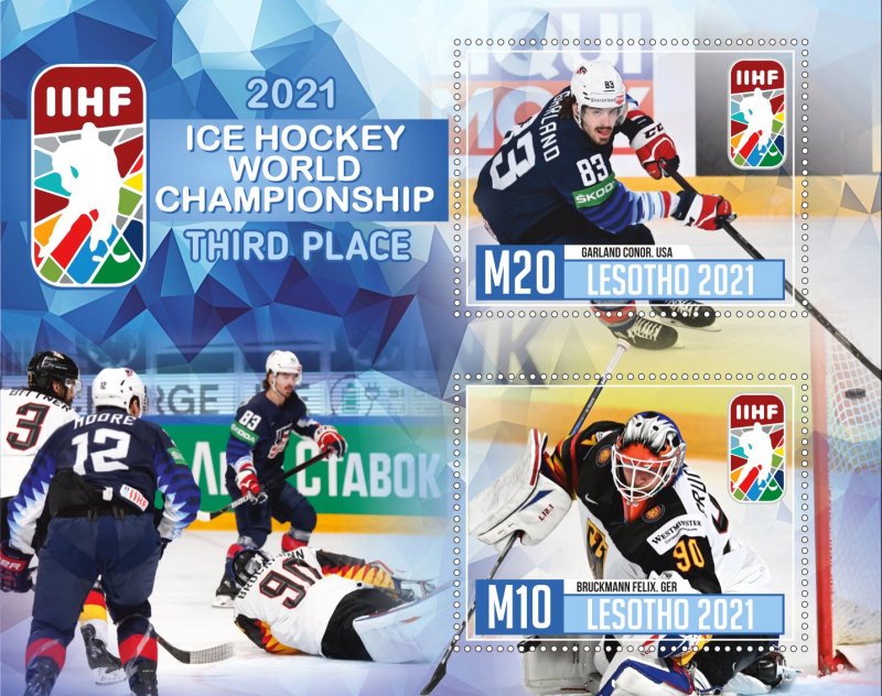Stamps.Sports Ice Hockey 2021 year 1+1 sheets perf Lesotho