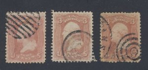 3x United States 3c Washington Stamps #A25 Used