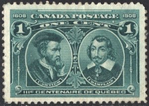 Canada SC#97 1¢ Jacques Cartier and Samuel Champlain (1908) MH