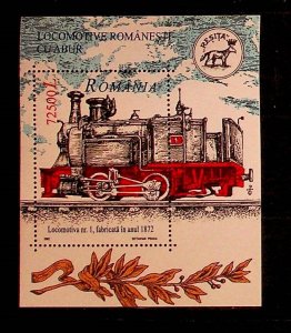 ROMANIA Sc 4542 NH SOUVENIR SHEET OF 2002 - TRAINS