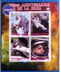 Benin 2008 M/S 50th Ann NASA Space Explore Astronaut People Stamp MNH (4) imperf