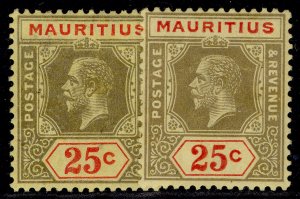 MAURITIUS GV SG199 + 199c, 25c SHADES, M MINT. Cat £38.