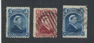 3x Newfoundland Queen Victoria Used Stamps #34-3c #36-6c & #39-3c GV= $87.50