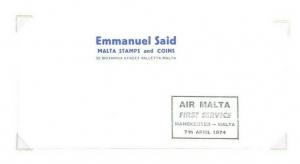 MALTA Air Malta First Flight Cover GB Manchester 1974 Original Album Page AQ473