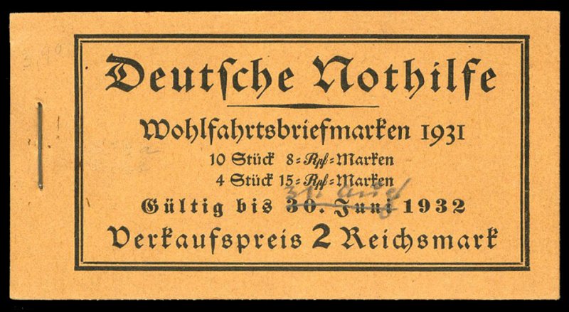 Germany, Booklets #Mi. MH30.1 Cat€500, 1931 Nothilfe, unexploded booklet, n...