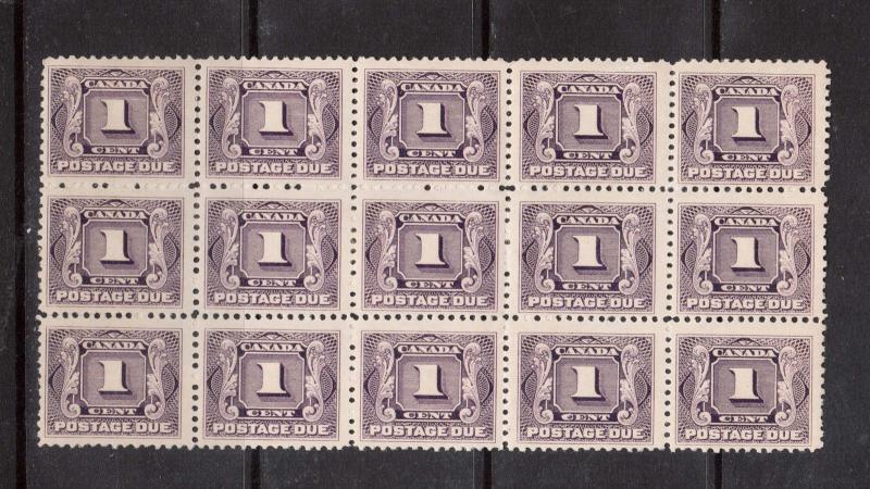 Canada #J1 VF Mint Block Of 15