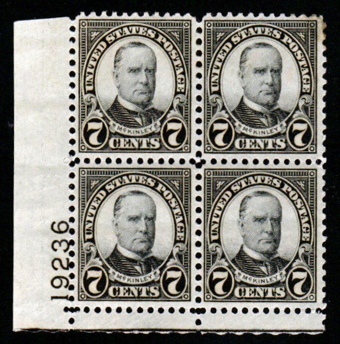 SC# 639 - (7c) - McKinley, black - MNH plate block/4 - LL # 19236