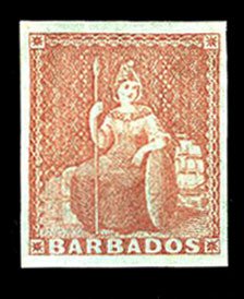 Barbados #4 Cat$130, 1855 4p brown red, hinged