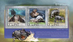 Guinea 2014  Wild African Animals Hippopotamus 3 Stamp Sheet 7B-2408