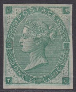 SG J102. 1862 1/- deep green plate ‘2’ imprimatur abnormal. Lightly mounted...