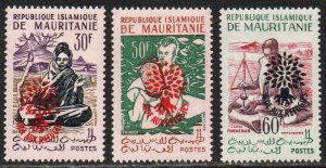 Mauritania Sc #129-130, 132 Mint Hinged with 'Aide aux Refugies' ov...