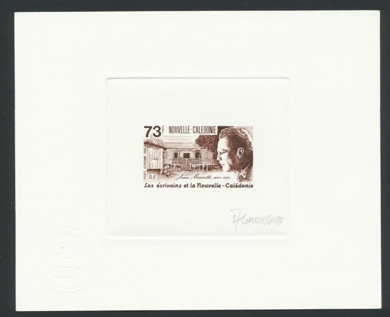 NEW CALEDONIA 1988 73f MARIOTTI SIGNED ARTIST PROOF ON CARD+SEAL Sc#603