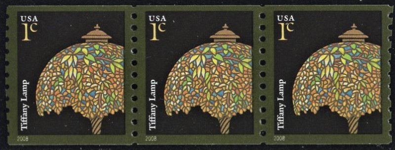 US 3758A MNH VF 1 Cent Tiffany Lamp Coil Strip of 3