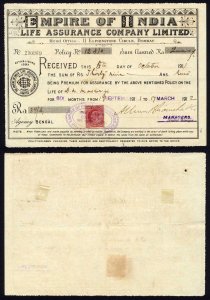 Empire of India Life Assurance Document KEVII 1a Stamp