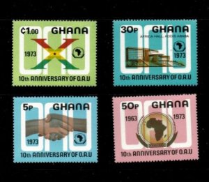 Ghana 1973 - Anniversary of O.A.U. - Set of 4 Stamps - Scott #499-502 - MNH