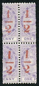 Dominica SG11 1/2(d) in red on half a 1d Fine M/M Block of FOUR