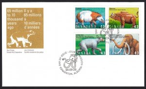 Canada 1994 #1532a = Oficial FDC block of 4 stamps, mammals, PREHISTORIC LIFE-4