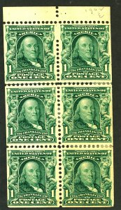 U.S. #300 MINT BOOKLET PANE OF 6 OG HR