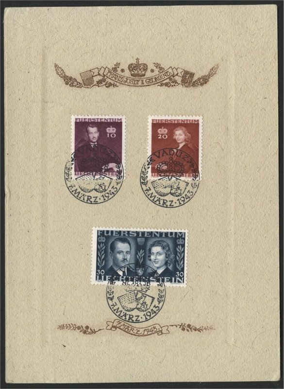 LIECHTENSTEIN, PRINCES MARRIAGE 1943, OFFICIAL SHEET!