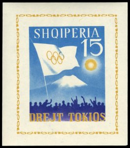 Albania #734, 1964 Olympics, imperf. souvenir sheet, never hinged