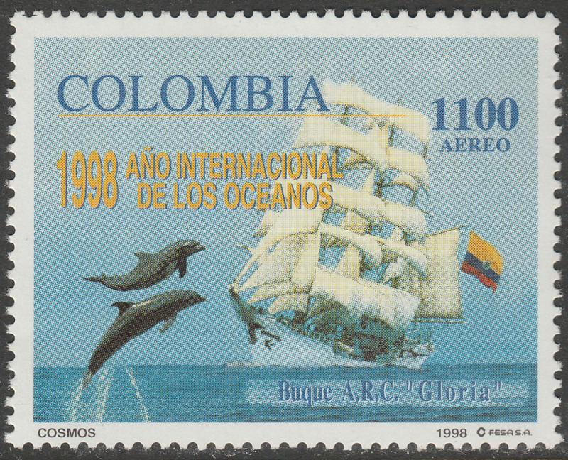 COLOMBIA C906, INTL YEAR OF THE OCEANS DOLPHINS, SHIP. MINT, NH. F-VF. (565)