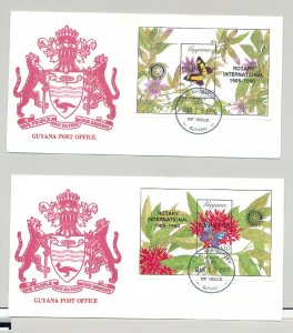 Guyana 1990 Butterflies Black o/p Rotary 2v Imperf S/S on 2 FDC