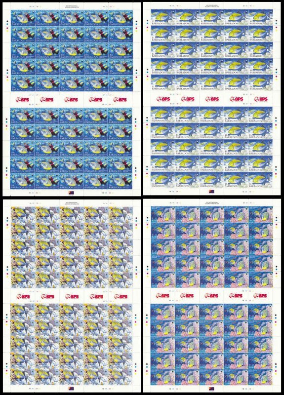 Barbados WWF Queen Triggerfish Diving Fish Full Sheets 50 sets 2006 MNH