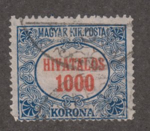 Hungary O20 Official Stamp  1922