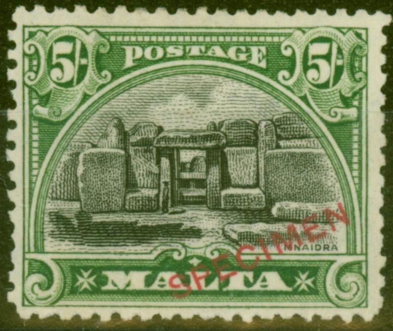 Malta 1926 5s Black & Green Specimen SG171s Fine Mtd Mint