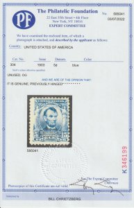 US #304 F/VF mint hinged, with CERT, bold color,  backed with a certificate, ...