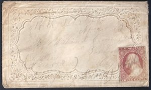 US 1850 LADIES EMBOSSED COVER WITH Sc 10 TYPE I BOSTON MASS
