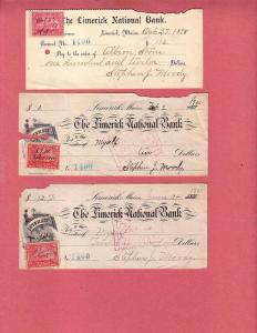 R164 on three Bank Notes Limerick, Me 1898, 1900, 1901