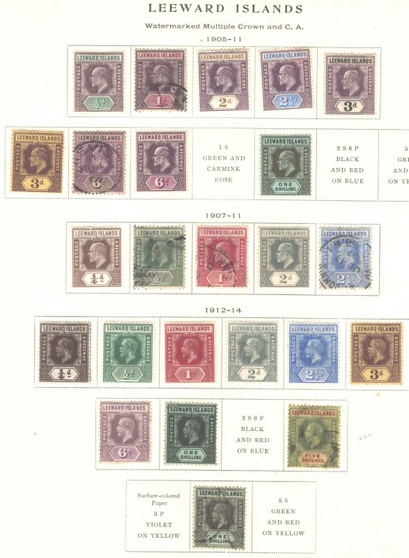 Leeward Is 1905-12 m&u range incl 1905 6d, 1s f mint, 1912 ½d - 1s f mint, 5s g