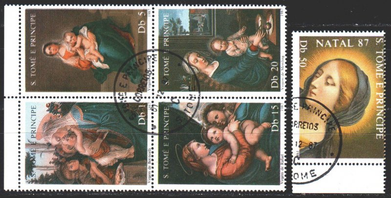 Sao Tome and Principe. 1987. 1021-24. Madonna in paintings, religion. USED.