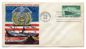 US 939 (Me-32) 3c Merchant Marine on FDC Fluegel Multi-Color Cachet ECV $115.00