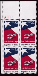 U.S. 1986 Republic of Texas Plate Number Block VF/NH