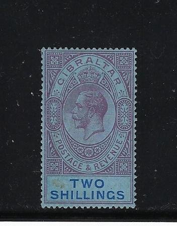 GIBRALTAR SCOTT #85 1921-32 GEORGE V 2 SHILLINGS -WMK 4 - MINT LIGHT HINGED