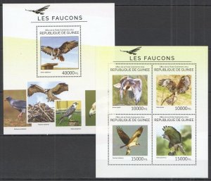 St702 2014 Guinea Birds Falcons Fauna Of Prey Kb+Bl Mnh Stamps