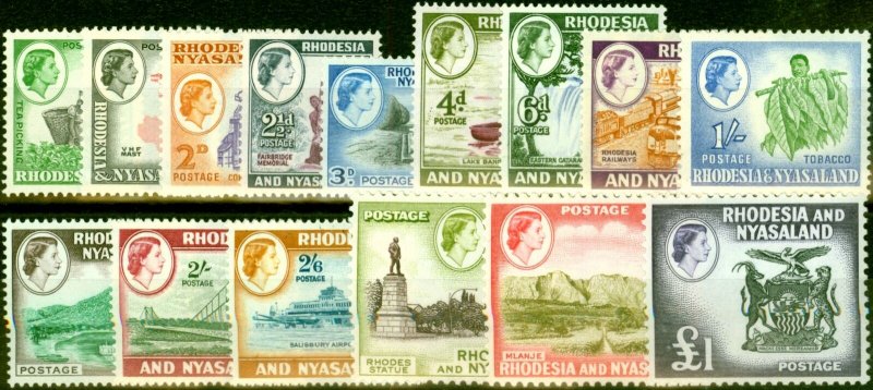 Rhodesia & Nyasaland 1959-62 Set of 15 SG18-31 V.F Very Lightly Mtd Mint