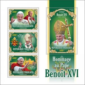 Togo - 2023 Pope Benedict XVI Tribute - 4 Stamp Sheet - TG230129a